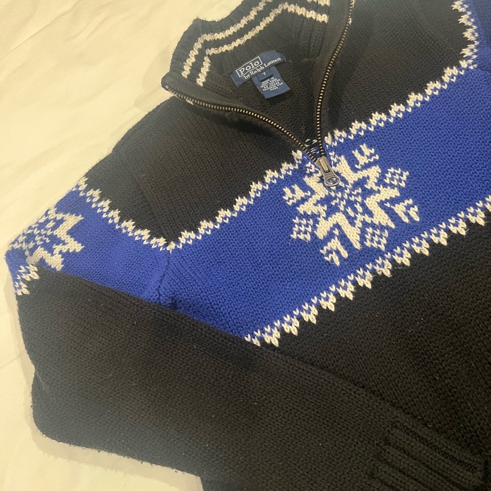 Polo by Ralph Lauren Kid’s Black and Blue Sweater, size 7